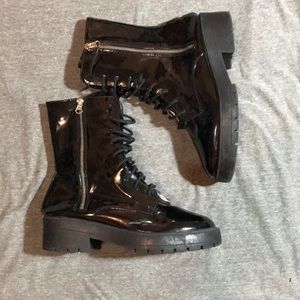 Black patent combat boots